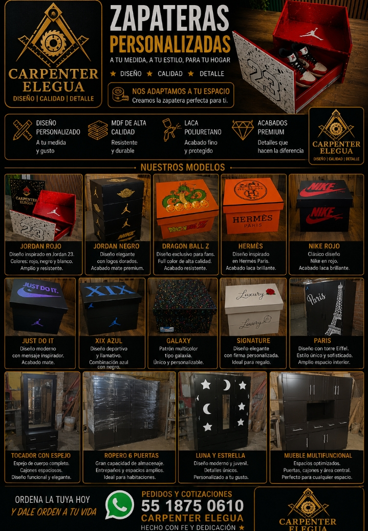 Catálogo completo de zapateras personalizadas y muebles de Carpenter Elegua